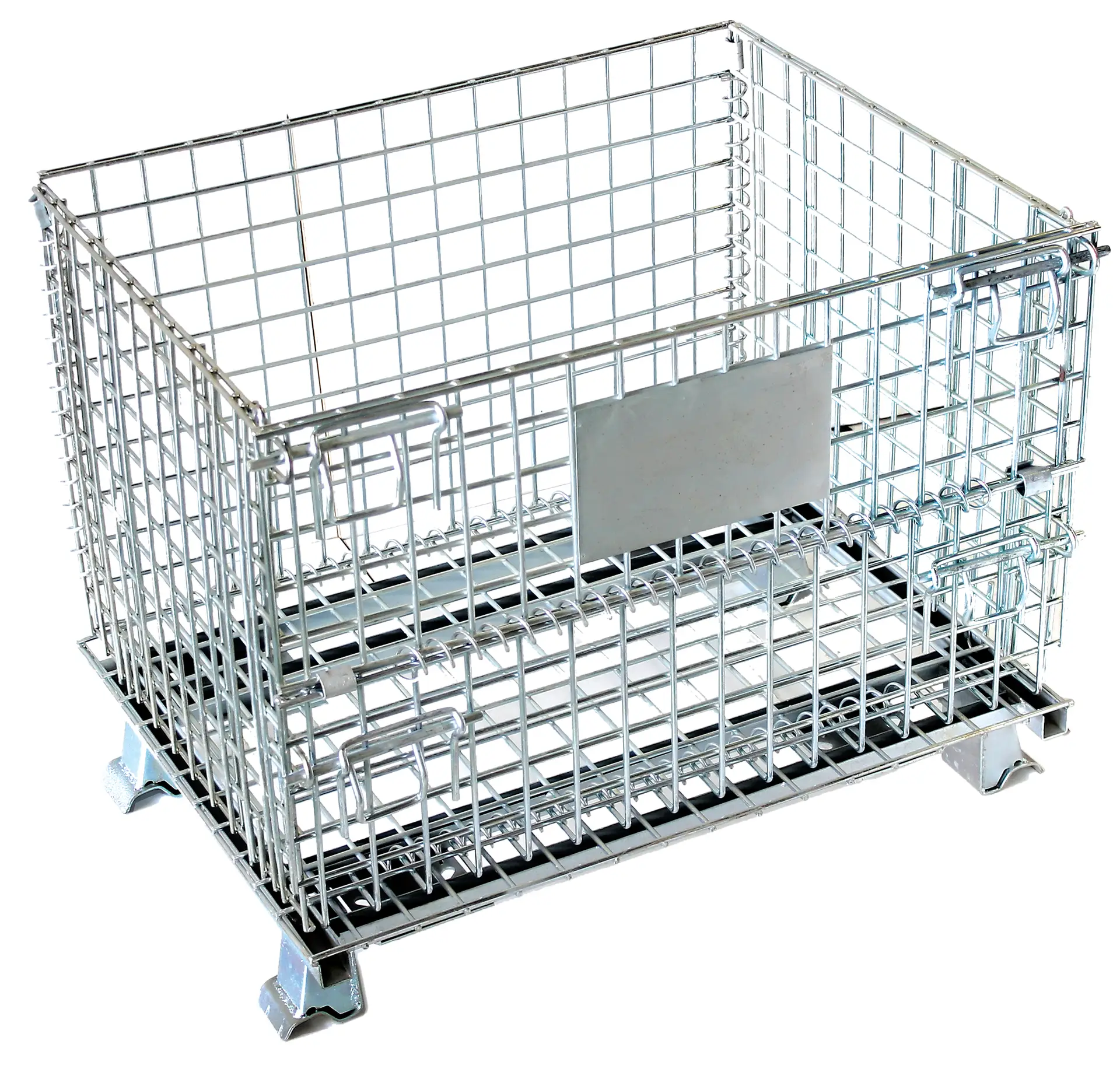 Space-saving CMCS mesh stillage folded flat for efficient transport and warehouse storage.