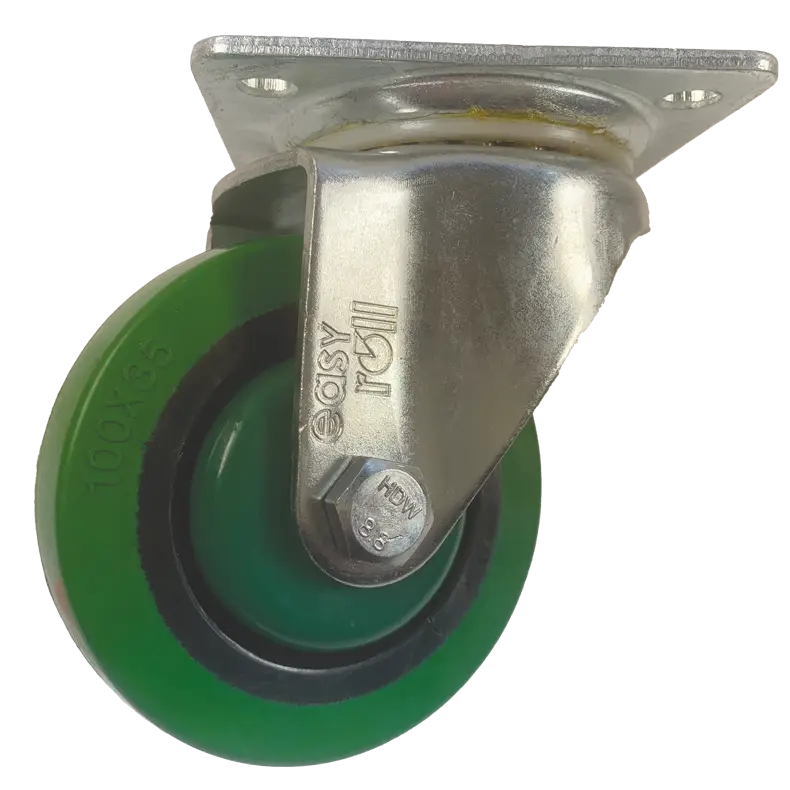 ELS100RUB 100mm Green Elastic Rubber Swivel Plate Castor 170kg Medium Duty