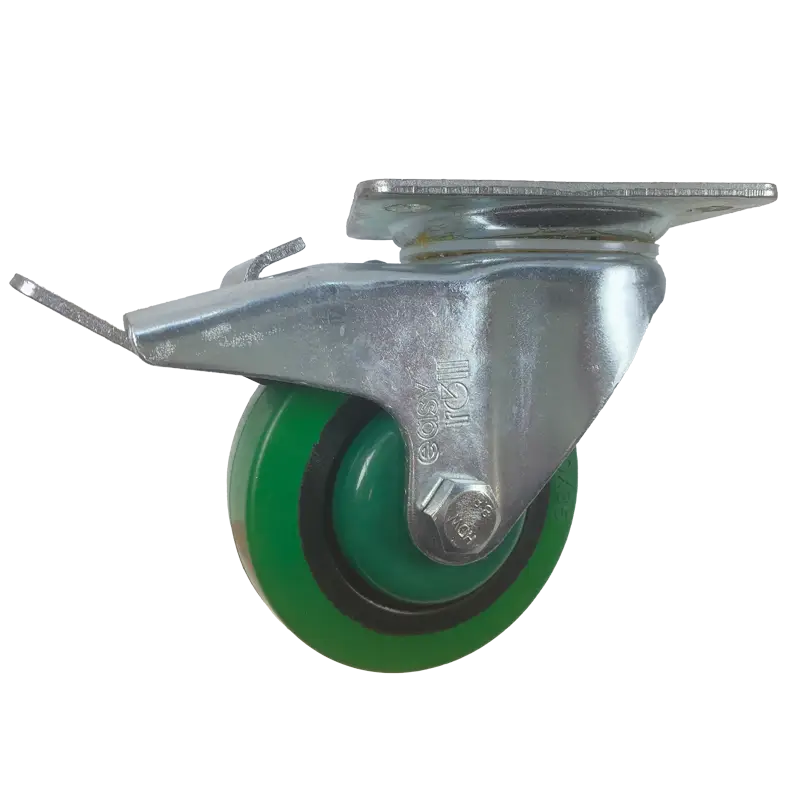 ELS100RUBR 100mm Green Elastic Rubber Swivel Plate Braked Castor 200kg Medium Duty