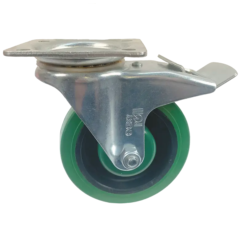 ELS125RUBR 125mm Green Elastic Rubber Swivel Plate Braked Castor 250kg Medium Duty