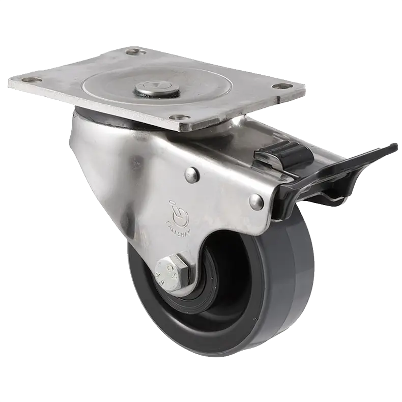 HUS100/OSPTB 100mm Polyurethane Stainless Steel Swivel Plate Braked Castor 400kg
