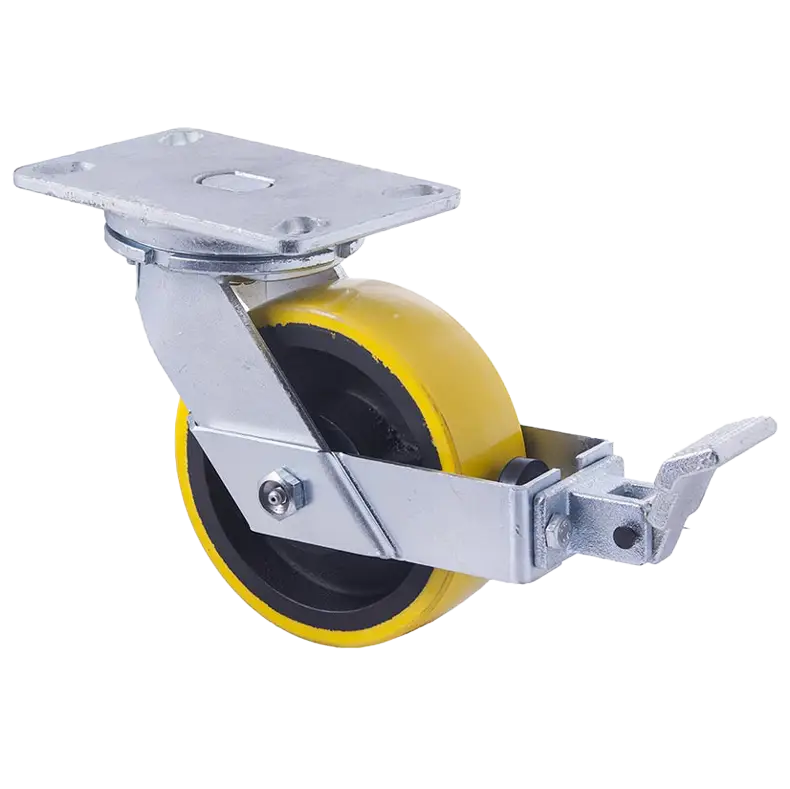 XUQ150/XZPBR 150mm Cast Iron/Urethane Swivel Plate Braked Castor 1000kg Capacity