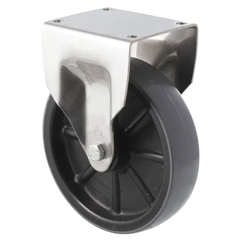 HUS200-OSF 200mm Stainless Steel Fixed Plate Castor, 400kg capacity polyurethane wheel.