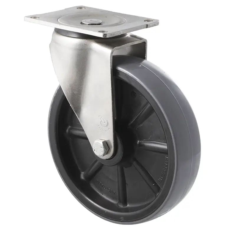 HUS200-OSP 200mm Stainless Steel Swivel Plate Castor, 400kg capacity polyurethane wheel.