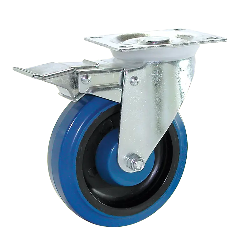 Medium Duty Blue Rubber Castor Swivel Plate Braked