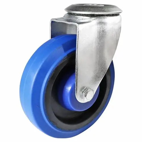 125mm blue rubber medium duty bolt hole swivel castor 140kg capacity RX125BH