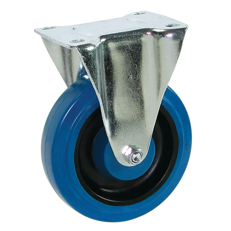 Medium Duty Blue Rubber Castor Fixed Plate