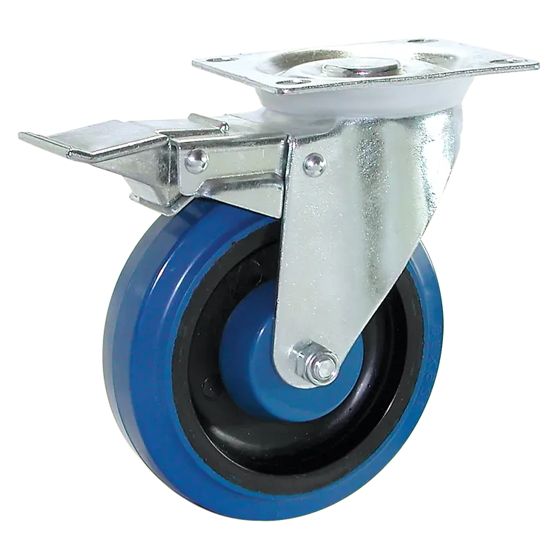 Medium Duty Blue Rubber Castor Swivel Plate Braked