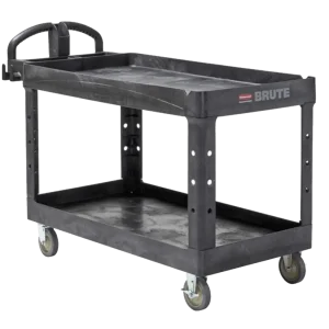 FG454600BLA Rubbermaid Ergonomic Utility Cart Two Shelf with Lipped Edges