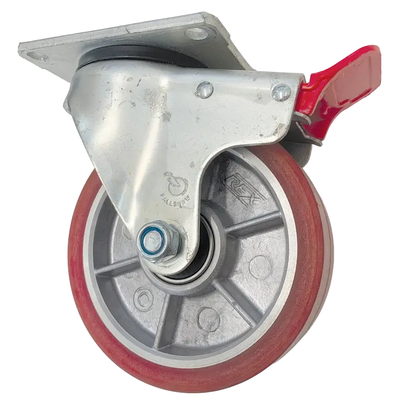 Heavy Duty Swivel Braked Castor 150mm Aluminium Core Rexthane Tread 410kg