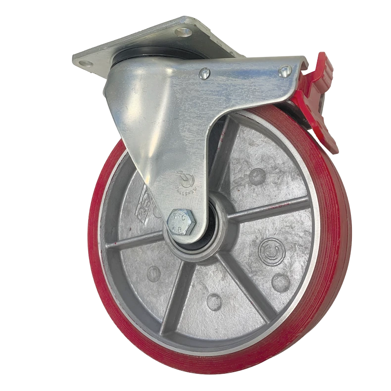 Industrial Swivel Plate Caster with Total Lock Brake 200mm Alu/PU Wheel EHI200SRTB