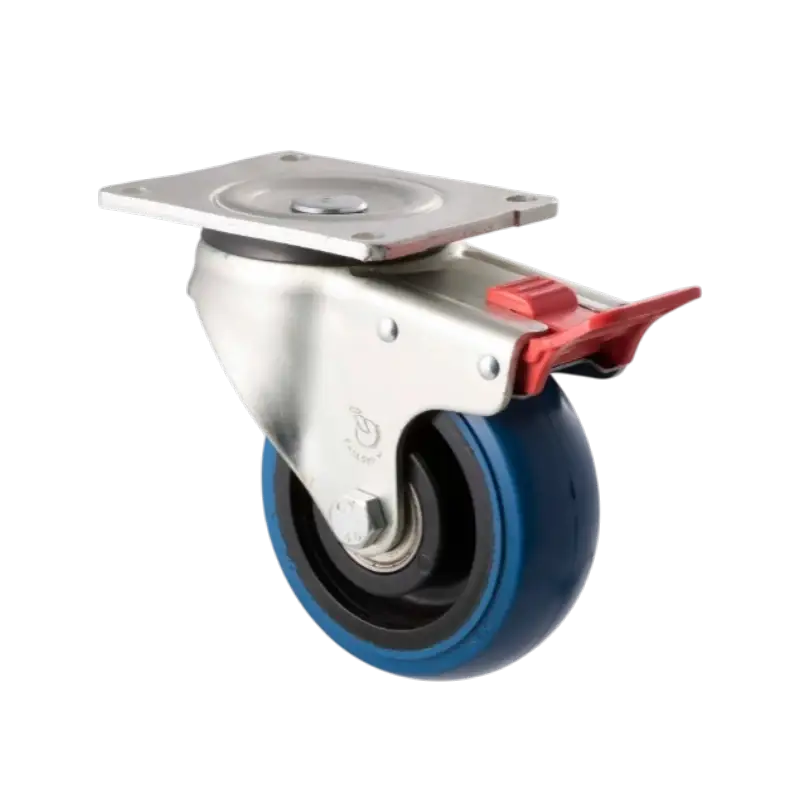 125mm blue rubber swivel plate brake castor 350kg - OBQ125/OZPTB